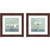 Framed 'Damask Bathroom 2 Piece Framed Art Print Set' border=