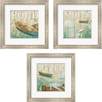 Framed 'Waterside 3 Piece Framed Art Print Set' border=