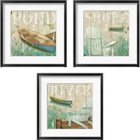 Framed 'Waterside 3 Piece Framed Art Print Set' border=