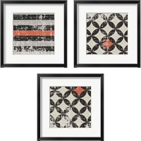 Framed 'Geometric Patchwork Puree Pumpkin Square 3 Piece Framed Art Print Set' border=