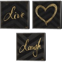 Framed 'Chevron Sentiments Gold Heart Trio 3 Piece Canvas Print Set' border=