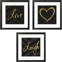 Framed 'Chevron Sentiments Gold Heart Trio 3 Piece Framed Art Print Set' border=