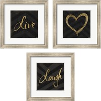 Framed 'Chevron Sentiments Gold Heart Trio 3 Piece Framed Art Print Set' border=