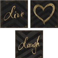 Framed 'Chevron Sentiments Gold Heart Trio 3 Piece Art Print Set' border=