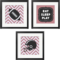 Framed 'Eat Sleep Play Football - Pink 3 Piece Framed Art Print Set' border=