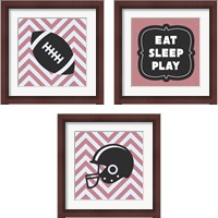 Framed 'Eat Sleep Play Football - Pink 3 Piece Framed Art Print Set' border=