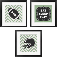 Framed 'Eat Sleep Play Football - Green 3 Piece Framed Art Print Set' border=