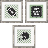 Framed 'Eat Sleep Play Football - Green 3 Piece Framed Art Print Set' border=