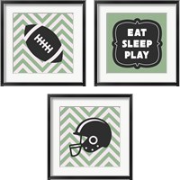 Framed 'Eat Sleep Play Football - Green 3 Piece Framed Art Print Set' border=