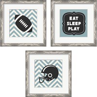 Framed 'Eat Sleep Play Football - Blue 3 Piece Framed Art Print Set' border=