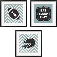 Framed 'Eat Sleep Play Football - Blue 3 Piece Framed Art Print Set' border=