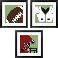 Framed 'Football Close-Ups 3 Piece Framed Art Print Set' border=