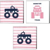 Framed 'Monster Truck Graphic Pink 3 Piece Canvas Print Set' border=