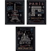 Framed 'Travel to Paris 3 Piece Art Print Set' border=