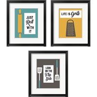 Framed 'Retro Kitchen 3 Piece Framed Art Print Set' border=