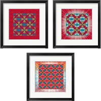 Framed 'Lotus Tile Color 3 Piece Framed Art Print Set' border=