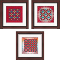 Framed 'Lotus Tile Color 3 Piece Framed Art Print Set' border=