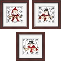 Framed 'Snowman Snowflake 3 Piece Framed Art Print Set' border=