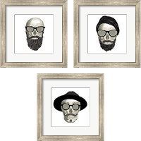 Framed 'Hipster Skull 3 Piece Framed Art Print Set' border=