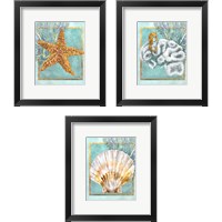 Framed 'Coral and Seahorse 3 Piece Framed Art Print Set' border=