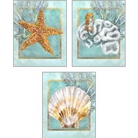 Framed 'Coral and Seahorse 3 Piece Art Print Set' border=