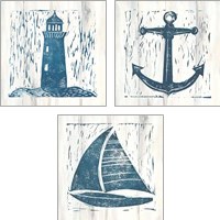 Framed 'Nautical Collage On White Wood 3 Piece Art Print Set' border=