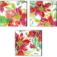 Framed 'Poinsettia Pretty 3 Piece Canvas Print Set' border=