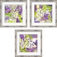 Framed 'Bright Life Purple Yellow 3 Piece Framed Art Print Set' border=