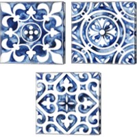 Framed 'Cobalt Tile 3 Piece Canvas Print Set' border=