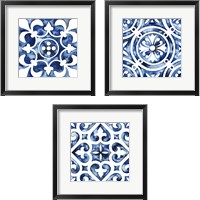 Framed 'Cobalt Tile 3 Piece Framed Art Print Set' border=