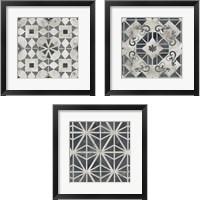 Framed 'Neutral Tile Collection 3 Piece Framed Art Print Set' border=