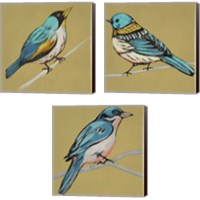 Framed 'Winged Sketch on Ochre 3 Piece Canvas Print Set' border=