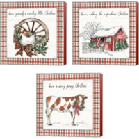 Framed 'Holiday on the Farm 3 Piece Canvas Print Set' border=