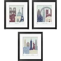 Framed 'European Skyline 3 Piece Framed Art Print Set' border=