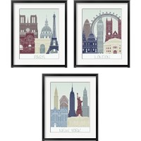 Framed 'European Skyline 3 Piece Framed Art Print Set' border=