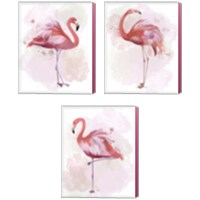 Framed 'Fluffy Flamingo 3 Piece Canvas Print Set' border=