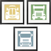 Framed 'Front View Trucks Set II 3 Piece Framed Art Print Set' border=