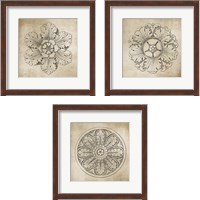 Framed 'Rosette Neutral 3 Piece Framed Art Print Set' border=