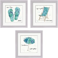 Framed 'Beach Divas Aqua 3 Piece Framed Art Print Set' border=