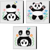 Framed 'Tumbling Pandas 3 Piece Canvas Print Set' border=