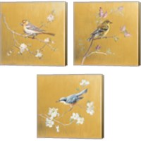 Framed 'Bird on Gold 3 Piece Canvas Print Set' border=