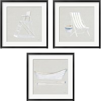 Framed 'Serene Seaside Tan 3 Piece Framed Art Print Set' border=