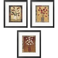 Framed 'Blooms in Border 3 Piece Framed Art Print Set' border=