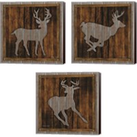 Framed 'Deer Running 3 Piece Canvas Print Set' border=