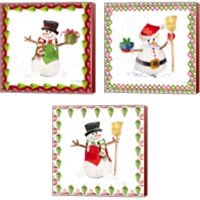 Framed 'Christmas Snowman 3 Piece Canvas Print Set' border=