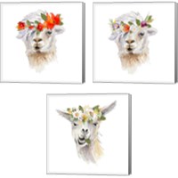 Framed 'Floral Llama 3 Piece Canvas Print Set' border=