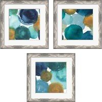 Framed 'Teal Watermarks Square 3 Piece Framed Art Print Set' border=