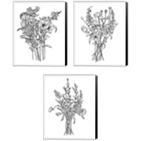 Framed 'Black & White Bouquet 3 Piece Canvas Print Set' border=