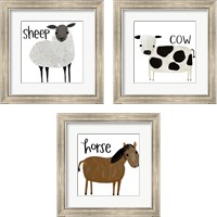 Framed 'Farm Animal 3 Piece Framed Art Print Set' border=