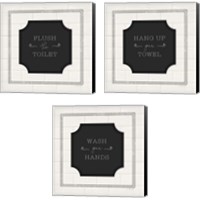 Framed 'Bathroom Rules 3 Piece Canvas Print Set' border=